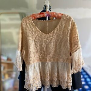 Beige Lace Embroidered Top